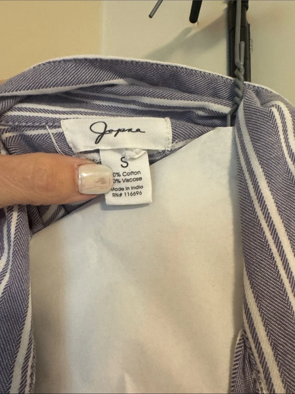 Japna Striped Button-Front Romper Dress in Blue and White - Picture 2 of 4